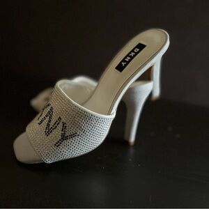 DKNY White Crystal-Studded Open-Toe Stiletto Mule